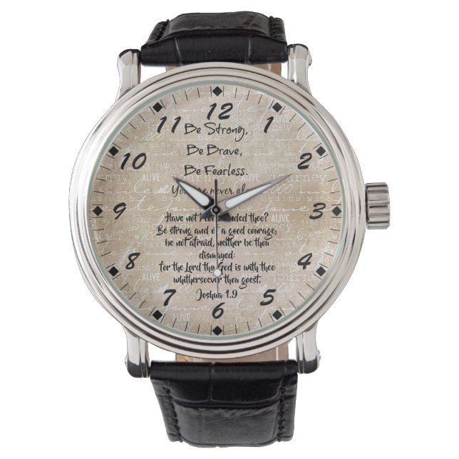 Starkes, mutiges, furchtloses Zitat mit Bibelverse Armbanduhr (Vorderseite)