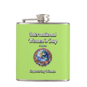 Stärkung der Frauen. Internationaler Frauentag. Flachmann