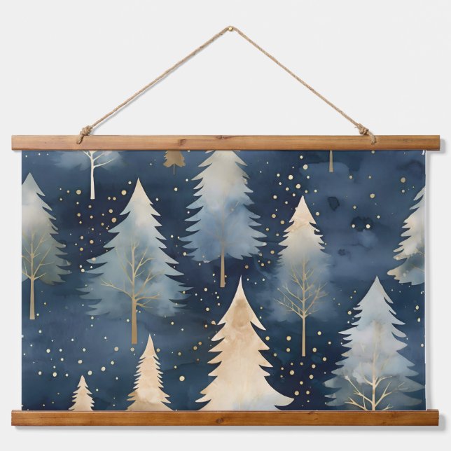 Starlight Evergreen Dreams Botanisch Wandteppich Mit Holzrahmen (Vorne)