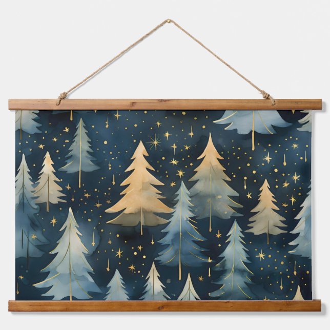Starlight Evergreen Dreams Botanisch Wandteppich Mit Holzrahmen (Vorne)