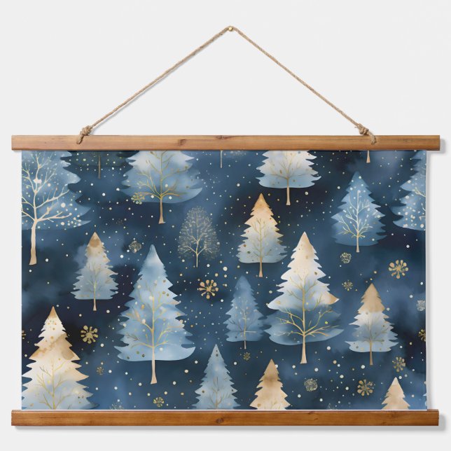 Starlight Evergreen Dreams Botanisch Wandteppich Mit Holzrahmen (Vorne)