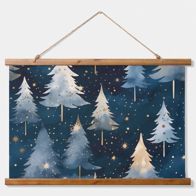 Starlight Evergreen Dreams Botanisch Wandteppich Mit Holzrahmen (Vorne)