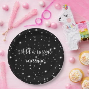 Starlight Glitzern Schwarz-Weiß-Stars Pappteller