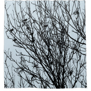Starlings in einem Baum - Lt Blue Gray #D3E5EF Duschvorhang