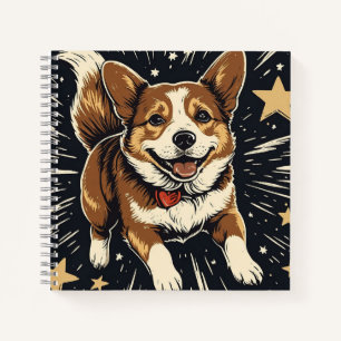 Starlit Corgi - Celestial Linocut Charm Notizbuch