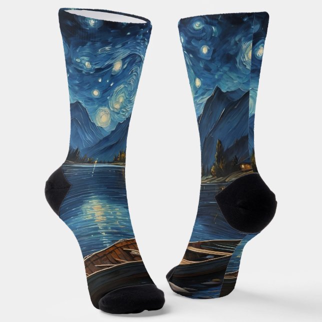 "Starlit Drift: Angeln unter dem Kosmos Socken (Gewinkelt)