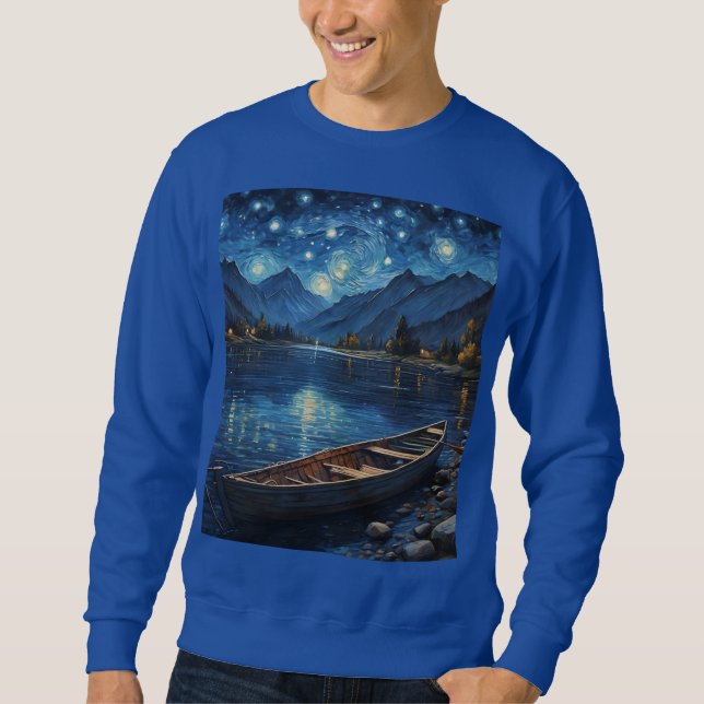 "Starlit Drift: Angeln unter dem Kosmos Sweatshirt (Vorderseite)