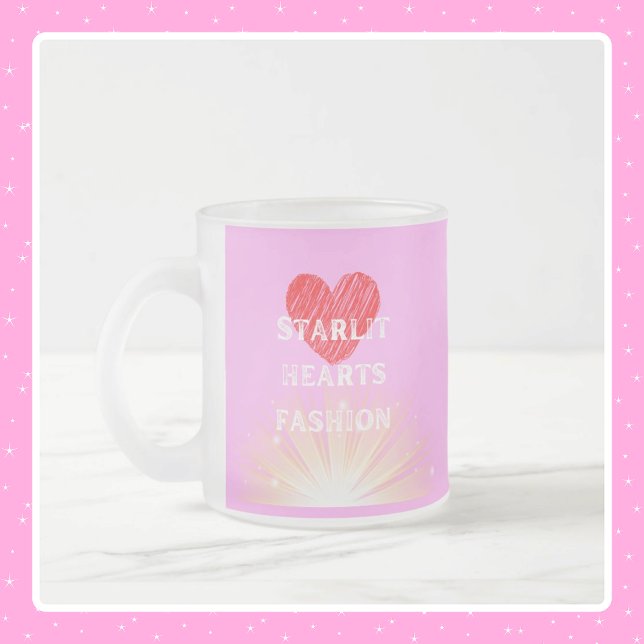 Starlit Hearts Fashion Red Heart Shine Mattglastasse (Starlit Hearts Fashion Red Heart Shine Frosted Glass Coffee Mug - 10 oz)