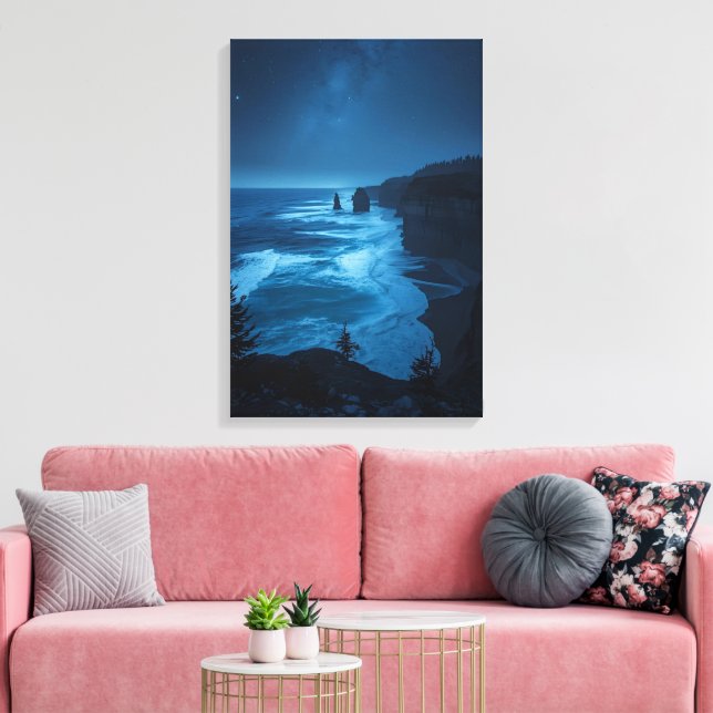 Starlit Ocean Cliffs - Milky Way Coast Nightscap Leinwanddruck (Insitu (Wohnzimmer))