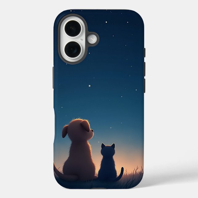 Starlit Puppy & Kitten iPhone 16 Fall Hülle (Rückseite)