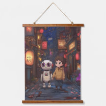 Starlit Stroll: Ein Junge und sein Roboter-Freund