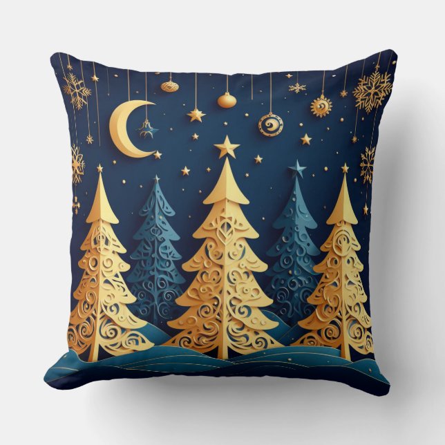 Starlit Tree Dream – Golden Whimsy Kissen (Vorderseite)