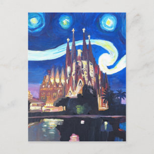 Starnächte in der Sagrada Familia in Barcelona Postkarte