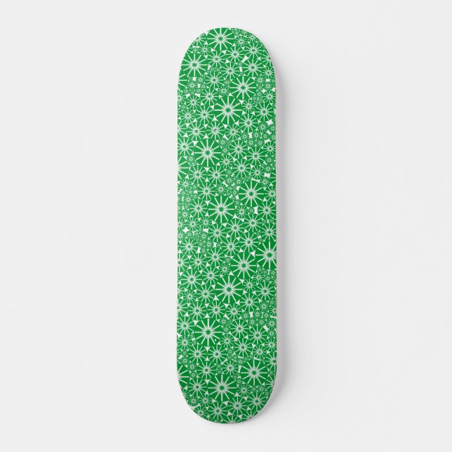 Starrad Abstrakt - Grasgrün auf Weiß Skateboard (Vorne)