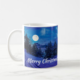 Starre Nacht mit Vollmond im Wald Kaffeetasse