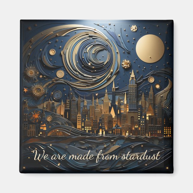 Starre Nacht über Stadtbild 1 mit 2 Quadratmagnete Magnet (Vorne)