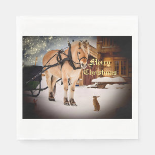Starre Weihnachtsnacht auf dem Bauernhof mit Pferd Serviette