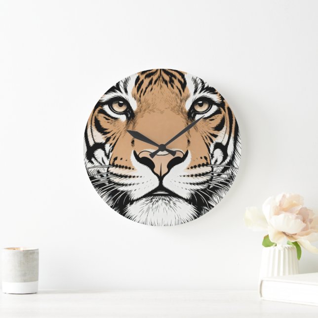 Starrender Tigergesicht, Tiger Große Wanduhr (Zuhause)