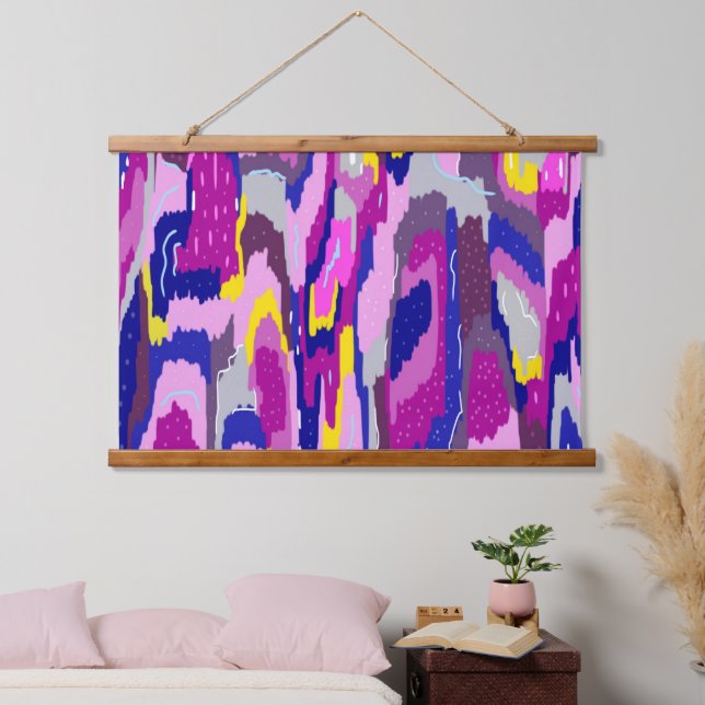Starry Abstrakt in Purples und Blues Wandteppich Mit Holzrahmen (Schlafzimmer)