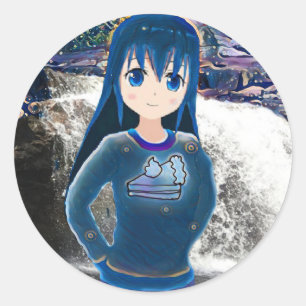 Starry Anime Girl Runder Aufkleber