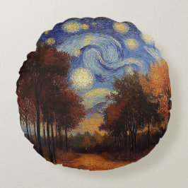 Starry Autumn Forest – Artistic Round Pillow Rundes Kissen