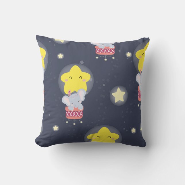 Starry Balloon Elephant Adventure Kissen (Vorderseite)