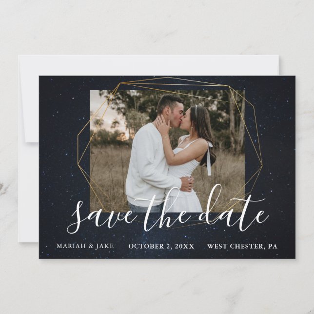 Starry Blue Night Sky Foto Save the Date Einladung (Vorderseite)