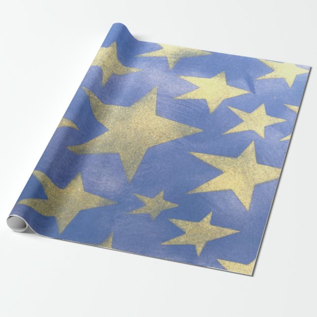 Starry Blue und Gold Geschenkpapier (Ungerollt)