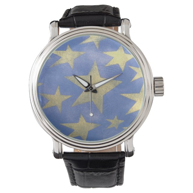 Starry Blue und Gold Watch Armbanduhr (Vorderseite)