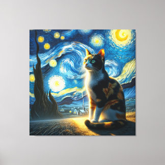 Starry Calico Cat Portrait - Haustier Portrait Leinwanddruck