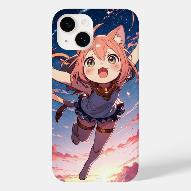 Starry Chibi Cat Case-Mate iPhone 14 Hülle (Rückseite)