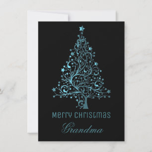 Starry Christmas Tree Black Blue Metallic Look Feiertagskarte