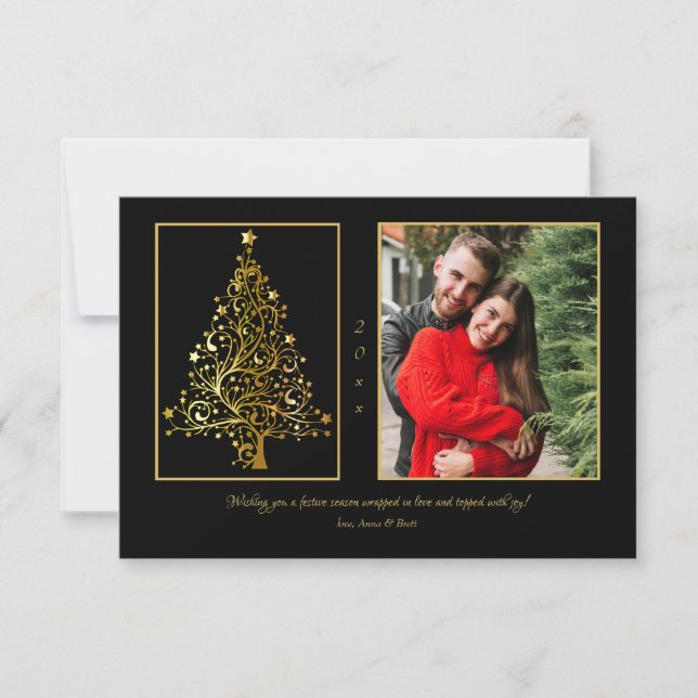 Starry Christmas Tree Foto Flat Greeting Card Karte (Vorderseite)