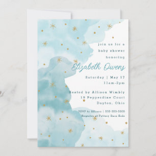 Starry Clouds - Blue-Baby Dusche Einladung
