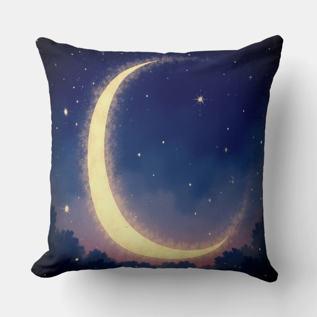 Starry Crescent Moon Throw Kissen (Vorderseite)