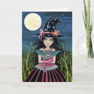 Starry Eyed Witch and Cat Card Karte