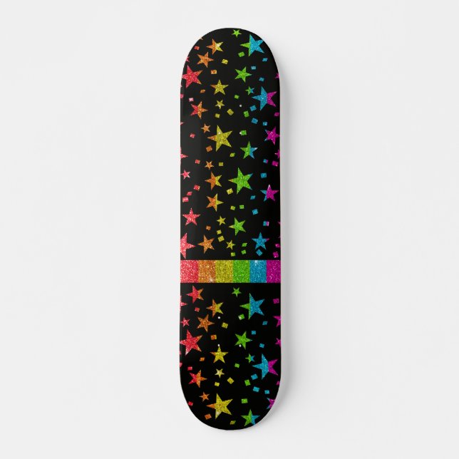 Starry Gay Pride Flag Funkelnd Rainbow Glitzer Skateboard (Vorne)