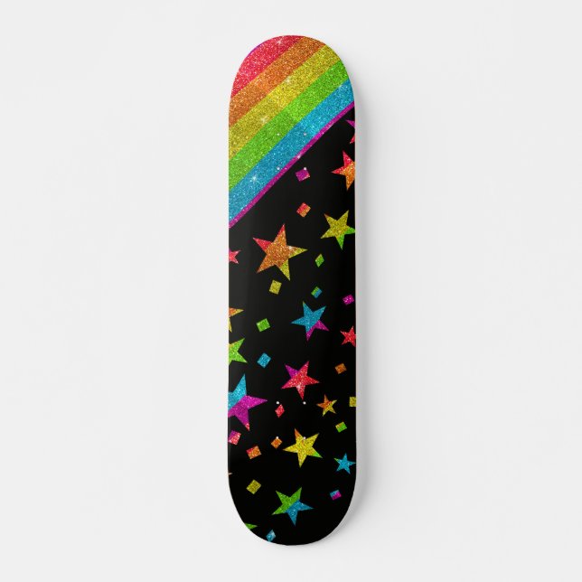 Starry Gay Pride Flag Funkelnd Rainbow Glitzer Skateboard (Vorne)