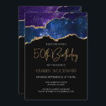 Starry Gold Agate Geode 50. Geburtstagsparty Einladung<br><div class="desc">Diese trendige 50. Geburtstagsfeier lädt mit einem Aquarellbild eines agaten Geodes in Blau- und lila Farbtönen ein, mit funkelnden Sternen bestreut und mit vergoldeten Glitzer-Highlights aus Imitaten bestickt. Die Worte "50. Geburtstag" erscheinen in Imitaten goldener Glitzer in dekorativen modernen Handschrift Schriftart. Passen Sie ihn an mit dem Namen der honoree...</div>