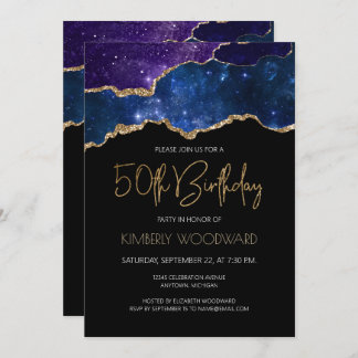 Starry Gold Agate Geode 50. Geburtstagsparty Einladung