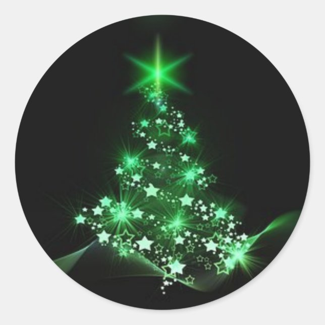 Starry Green Christmas Tree Round-Aufkleber Runder Aufkleber (Vorderseite)