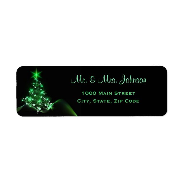 Starry Green Christmas Tree Rücksendeadresse Label (Vorne)