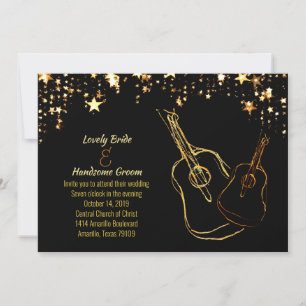 Starry Guitares Gold Black Music Faire-part de mar
