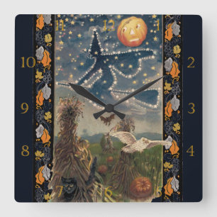 Starry Halloween Night Wall Clock Quadratische Wanduhr