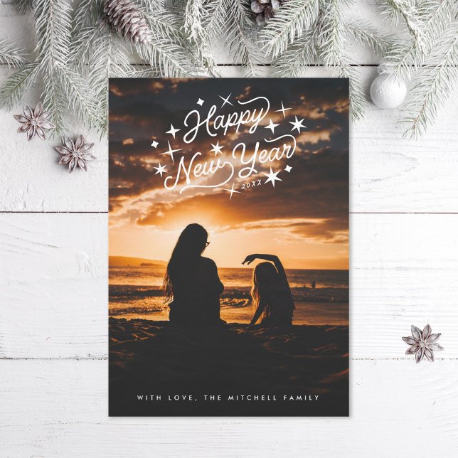 Starry Happy New Year Foto Feiertagskarte (Von Creator hochgeladen)