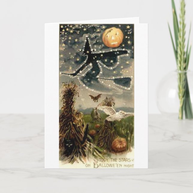 Starry Hexe auf Broomstick Karte (Vorderseite)
