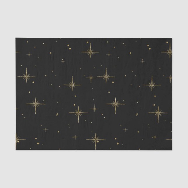 Starry Holiday Tissue - Schwarz mit Gold Star Seidenpapier (Vorderseite)
