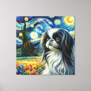 Starry Japanese Chin Dog Portrait - Pet Portrait Leinwanddruck