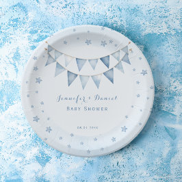 Starry Light Blue Niedlich Baby Dusche Garland Pappteller