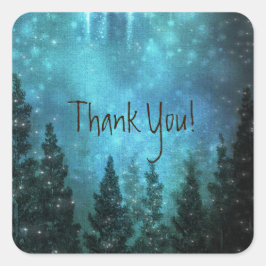 Starry Lights Rustic Pine Trees Country Wedding Quadratischer Aufkleber
